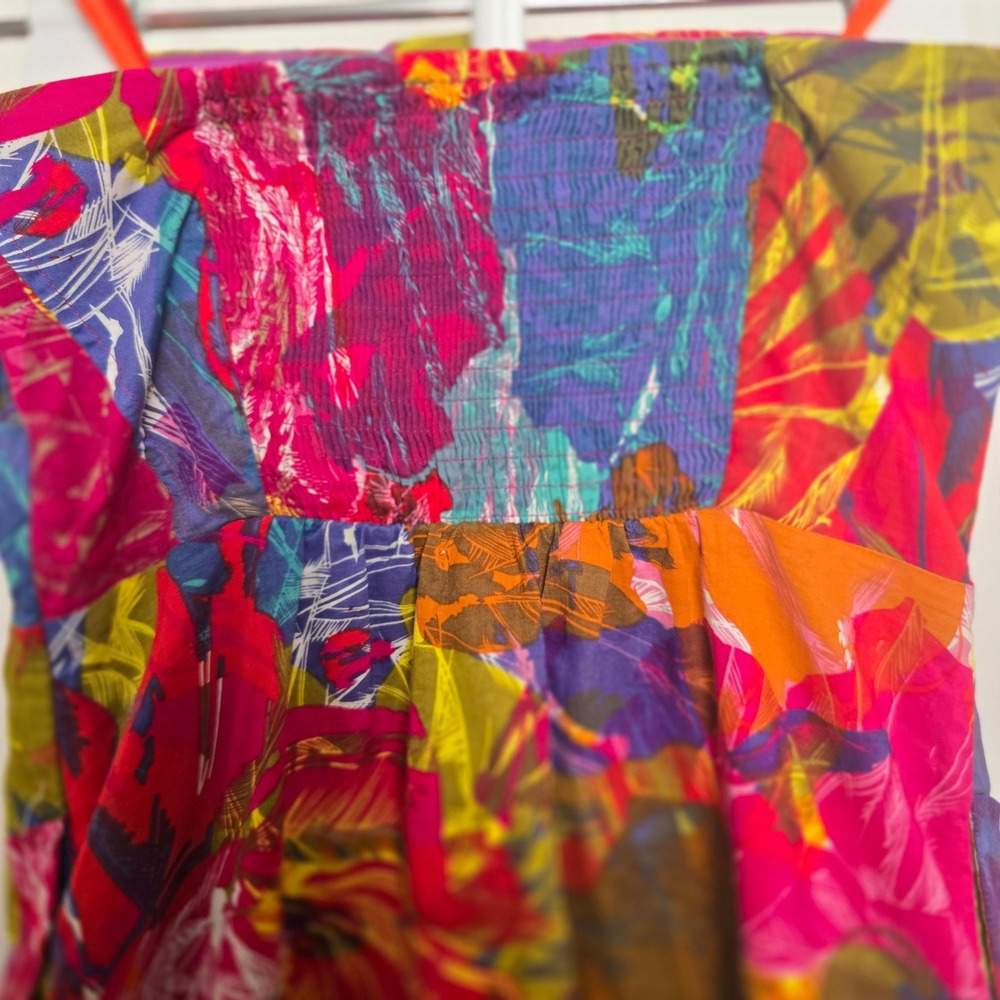 Moulinette Soeurs Strapless Abstract Print Cotton Midi Dress Button Front Size 2 - Picture 11 of 11